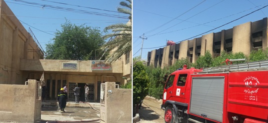 بالصور:حريق كبير يلتهم دائرة النشاط المدرسي وسط محافظة كربلاء