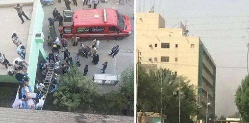 بالصور :اخلاء مرضى بسبب حريق كبير في في مستشفى الصدر العام وسط العمارة