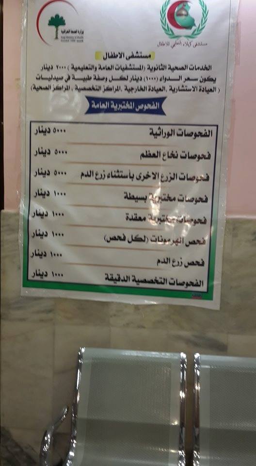 كربلاء:فرض الرسوم يؤثر سلبا على الاطفال المصابين بأمراض الدم  ( الثلاسيميا )