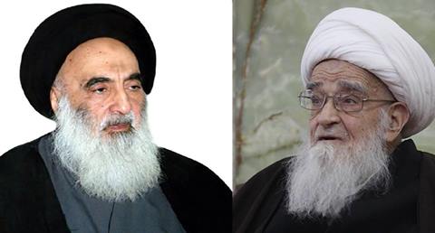 آیة الله صافی کلبایکانی یبحث مع المرجع الدینی الاعلى السيد السیستانی تطورات الوضع في العراق..