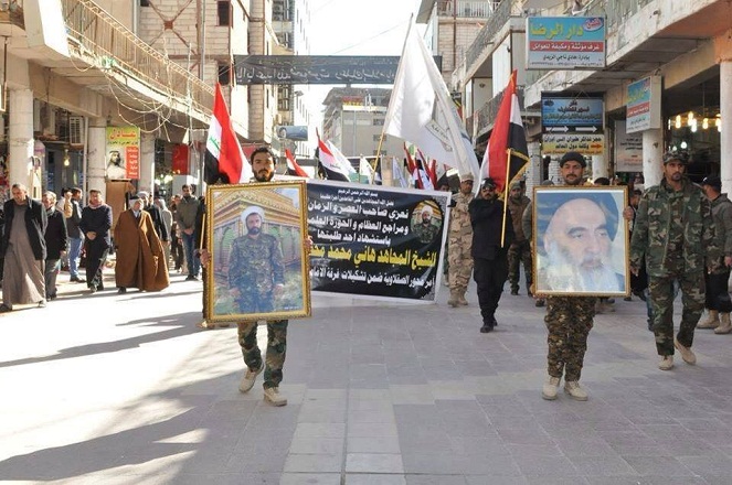 رئيس ديوان الوقف الشيعي يشارك بمراسم تشييع رسمي وشعبي كبير لأحد شهداء قادة فرقة الامام علي (ع) القتالية