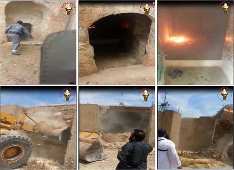 بالصور :جبهة النصرة تهدم وتحرق مقام النبي ابراهيم عليه السلام في الرقة