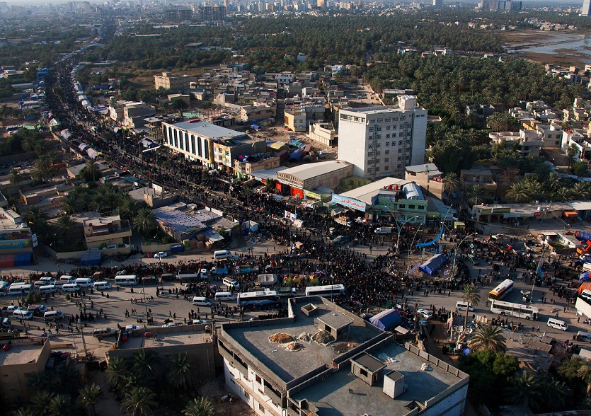 شاهد بالصور ومن الجو: زوار الاربعين باتجاه كربلاء المقدسة