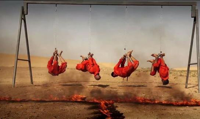 بالصور: داعش المجرم في أحدث فظائعه.. يحرق 4 أشخاص بالانبار