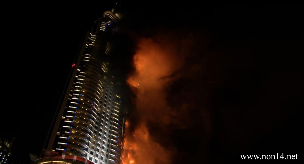 بالصور: حريق ضخم بأحد فنادق دبي بمنطقة الاحتفال بالسنة الجديدة