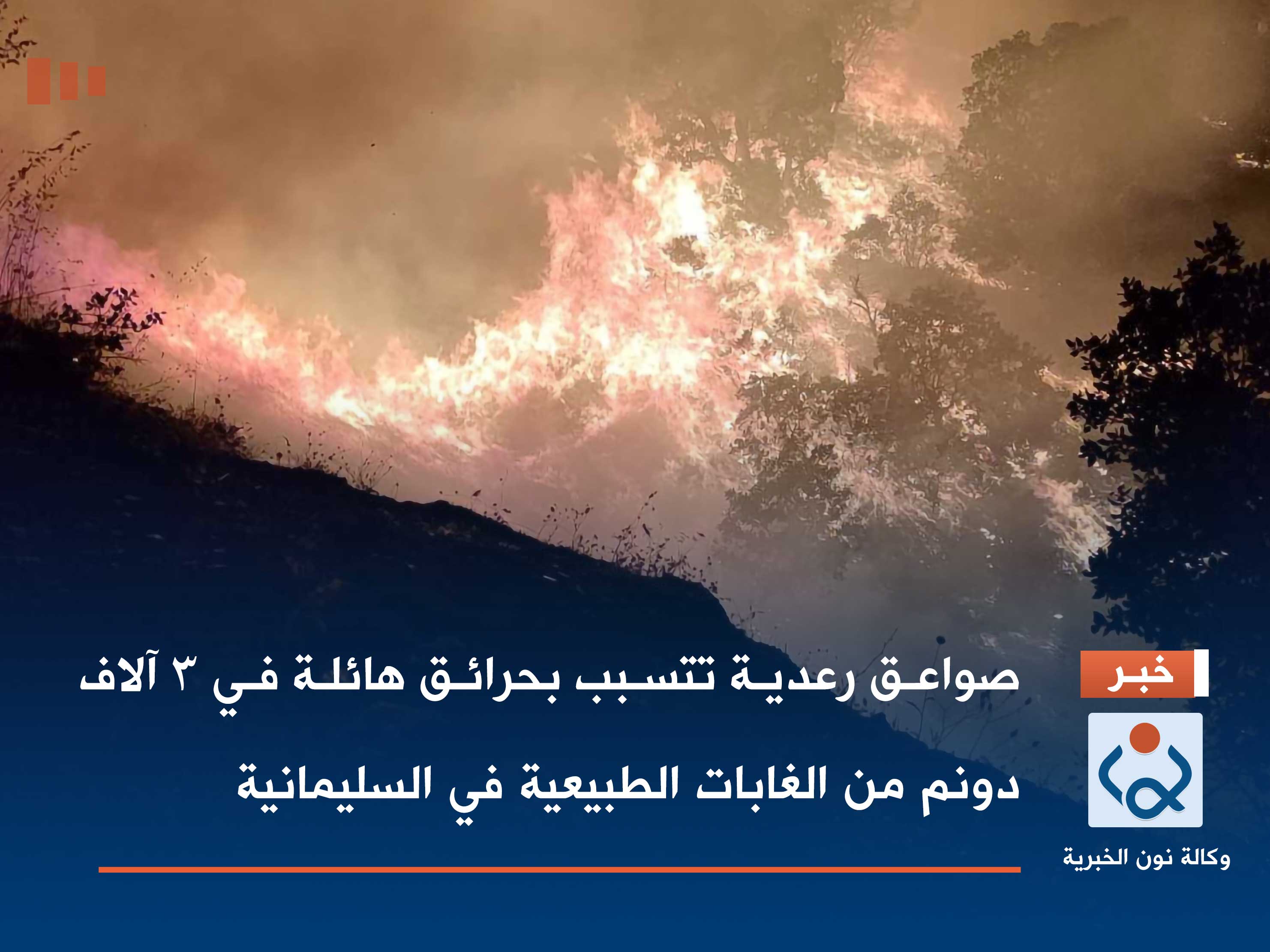 صواعق رعدية تتسبب بحرائق هائلة في 3 آلاف دونم من الغابات الطبيعية في السليمانية