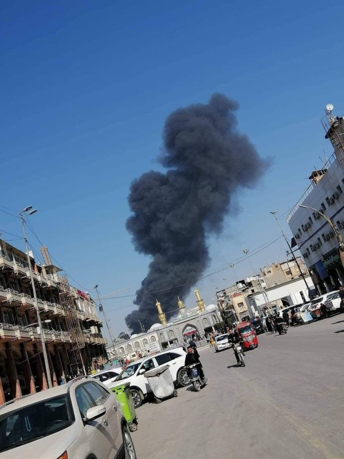 بالصور :حريق داخل مبنى حسينية قيد الانشاء وسط كربلاء