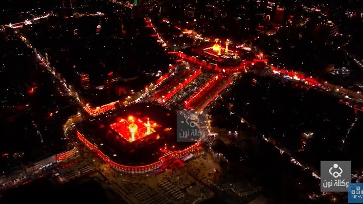 فيديو من الجو لمنطقة بين الحرمين وسط كربلاء ليلة تاسوعاه