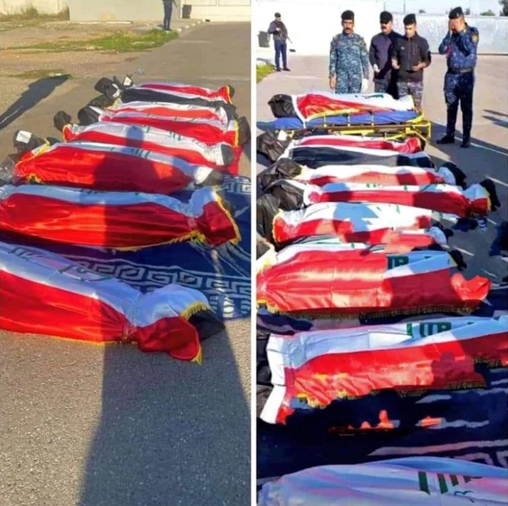 بالصورة.. جثامين شهداء الشرطة الاتحادية قبل نقلهم الى بغداد