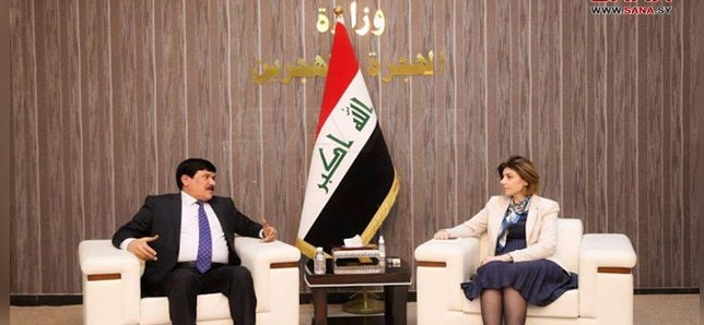 وزير الهجرة تلتقي بالسفير الدندح بشان اوضاع السوريين بالعراق