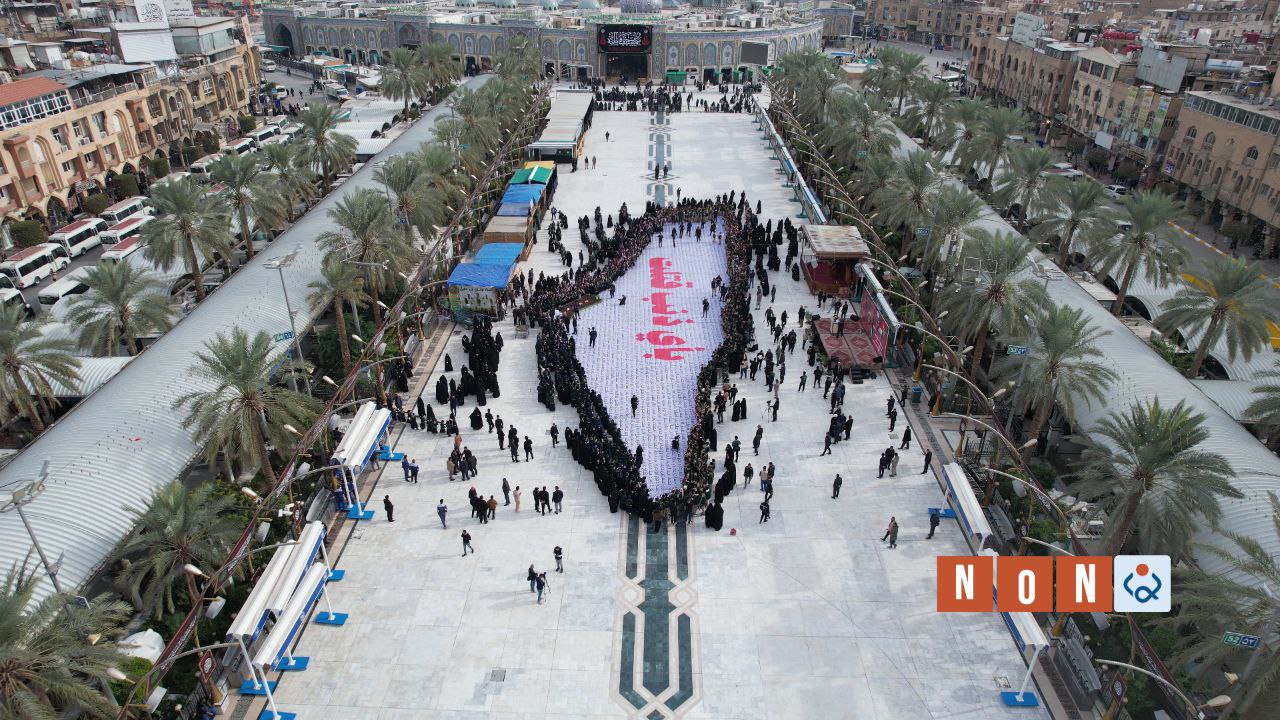 فيديو:خارطة فلسطين بين مرقدي الامام الحسين واخيه العباس عليهما السلام  وسط كربلاء