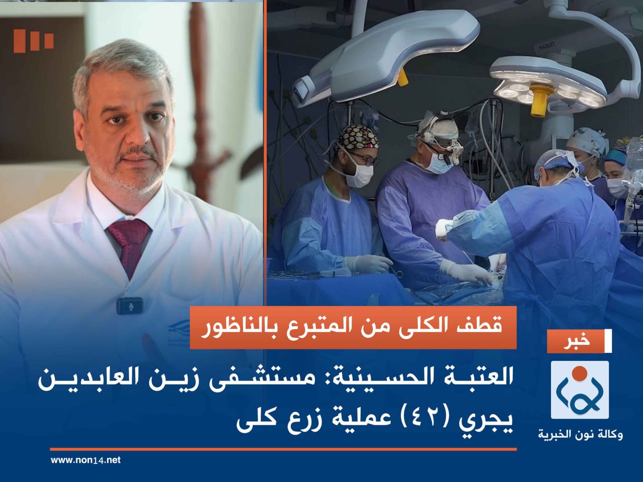 قطف الكلى من المتبرع بالناظور.. العتبة الحسينية: مستشفى زين العابدين يجري (42) عملية زرع كلى(فيديو)