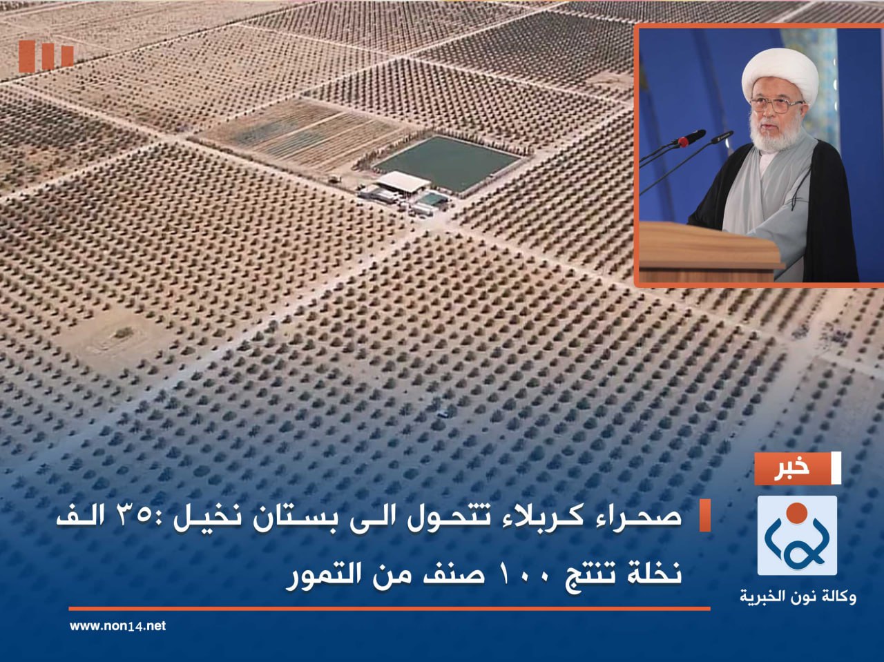 صحراء كربلاء تتحول الى بستان نخيل :35 الف نخلة تنتج 100 صنف من التمور ...(فيديو)