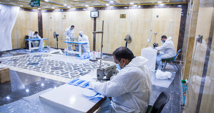 كربلاء .. انتاج أكثر من مليون كمامة وزعت على المراكز الصحية والمستشفيات والمواطنين مجاناً