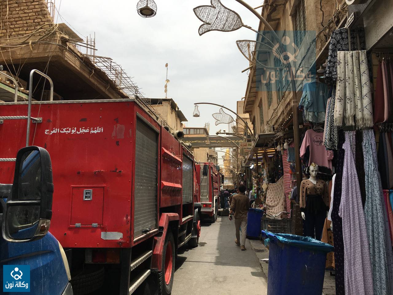 اصابات بحريق في فندق وسط كربلاء (صور)