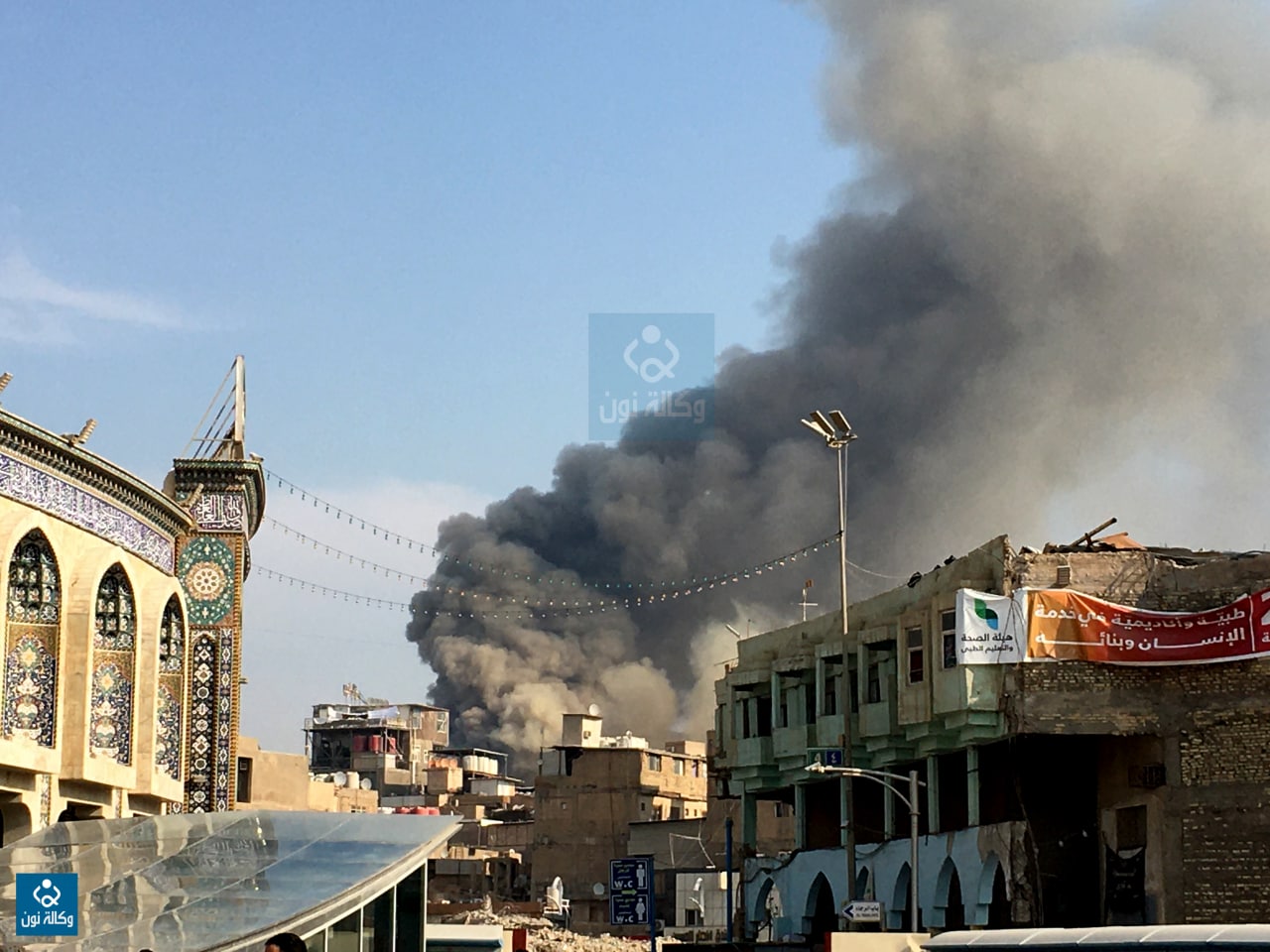 اندلاع حريق ضخم وسط كربلاء (فيديو)