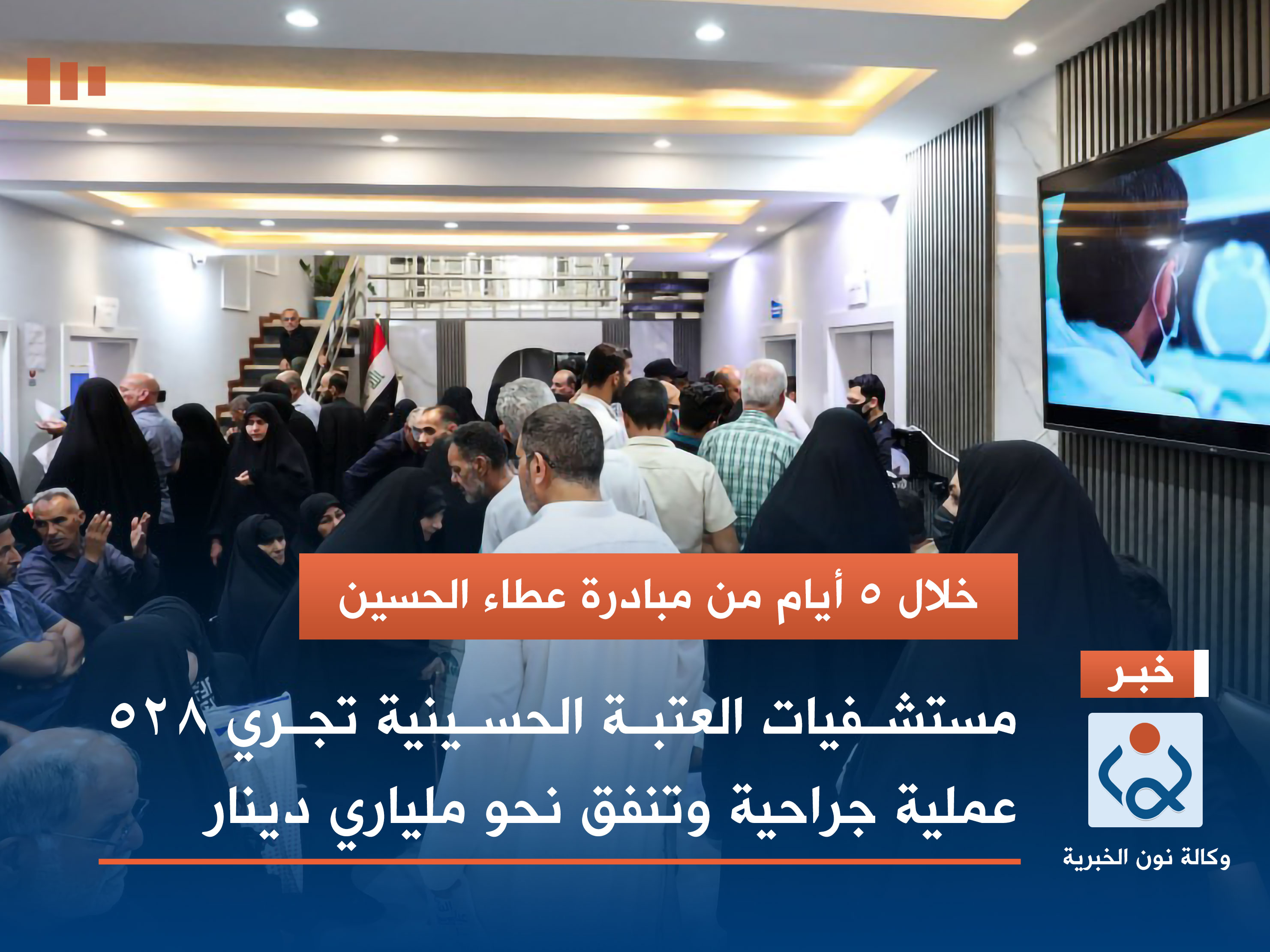 خلال 5 أيام من مبادرة عطاء الحسين.. مستشفيات العتبة الحسينية تجري 528 عملية جراحية وتنفق نحو ملياري دينار