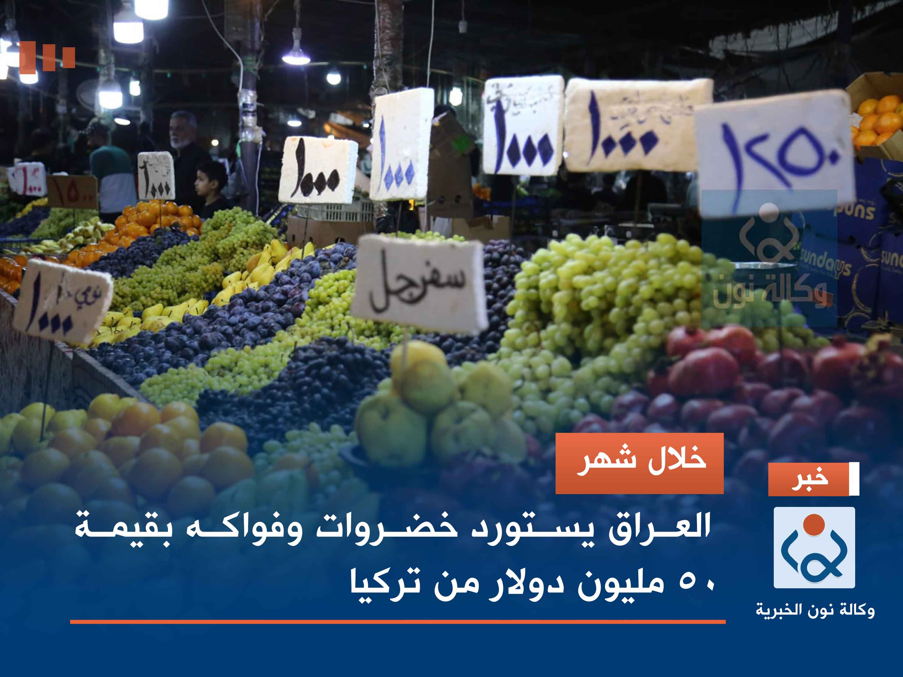 خلال شهر.. العراق يستورد خضروات وفواكه بقيمة 50 مليون دولار من تركيا