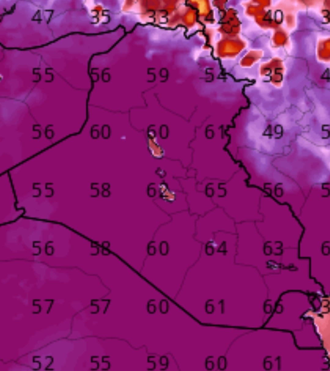تصل لـ65 مئوية.. خارطة الحرارة المحسوسة تحت الشمس غداً الاربعاء