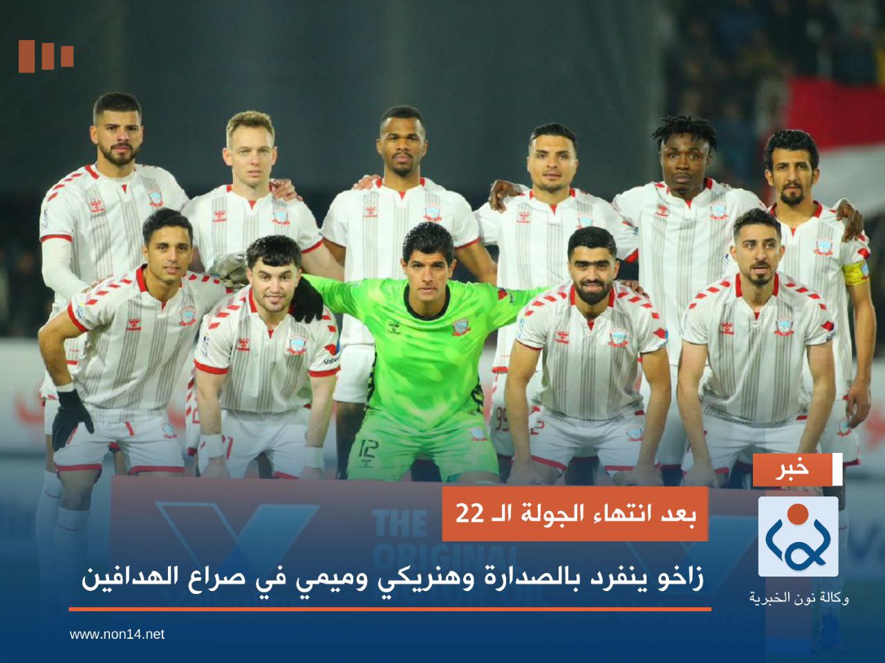 بعد انتهاء الجولة الـ 22.. زاخو ينفرد بالصدارة وهنريكي وميمي في صراع الهدافين