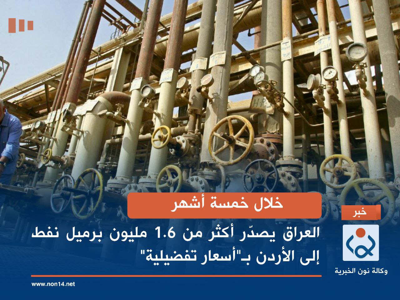 خلال خمسة أشهر.. العراق يصدّر أكثر من 1.6 مليون برميل نفط إلى الأردن بـ"أسعار تفضيلية"