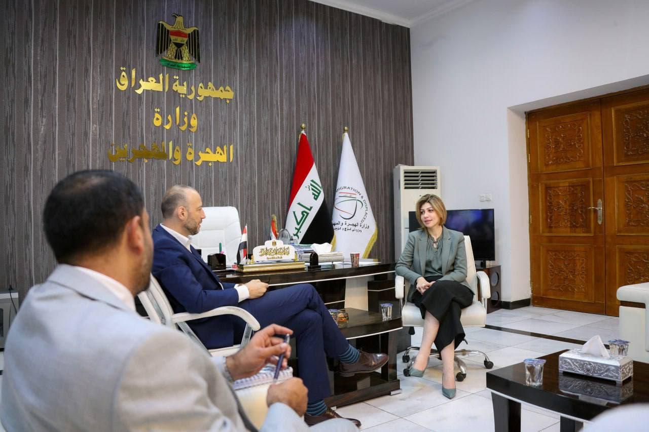 وزيرة الهجرة تبحث مع  رئيس منظمة الهجرة الدولية اوضاع النازحين في المخيمات المتبقية وغلق ملف النزوح