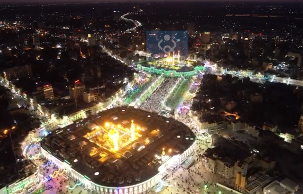 كربلاء : منطقة بين الحرمين عند شروق الشمس في اول ايام العيد(فيديو)