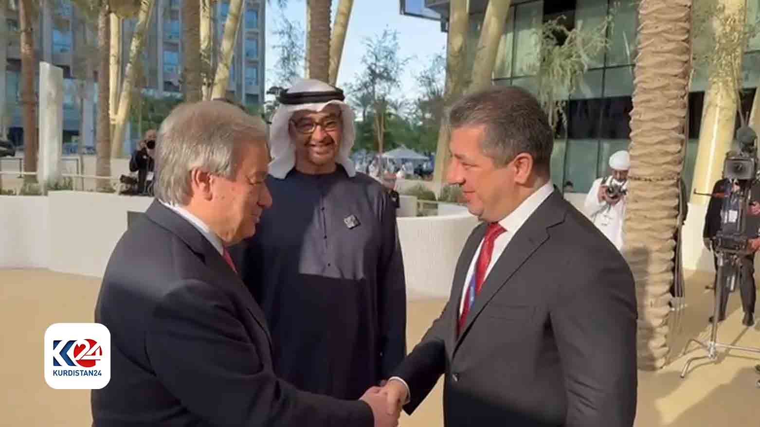 رئيس دولة الامارات والامين العام للامم المتحدة يستقبلان رئيس حكومة كردستان العراق