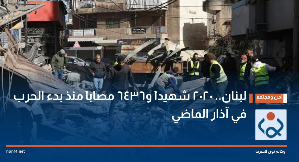 لبنان.. 2020 شهيداً و6436 مصاباً منذ بدء الحرب في آذار الماضي