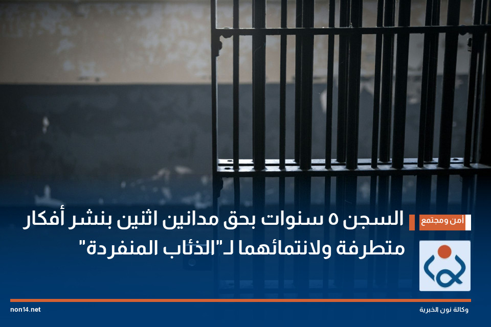 السجن 5 سنوات بحق مدانين اثنين بنشر أفكار متطرفة ولانتمائهما لـ"الذئاب المنفردة"