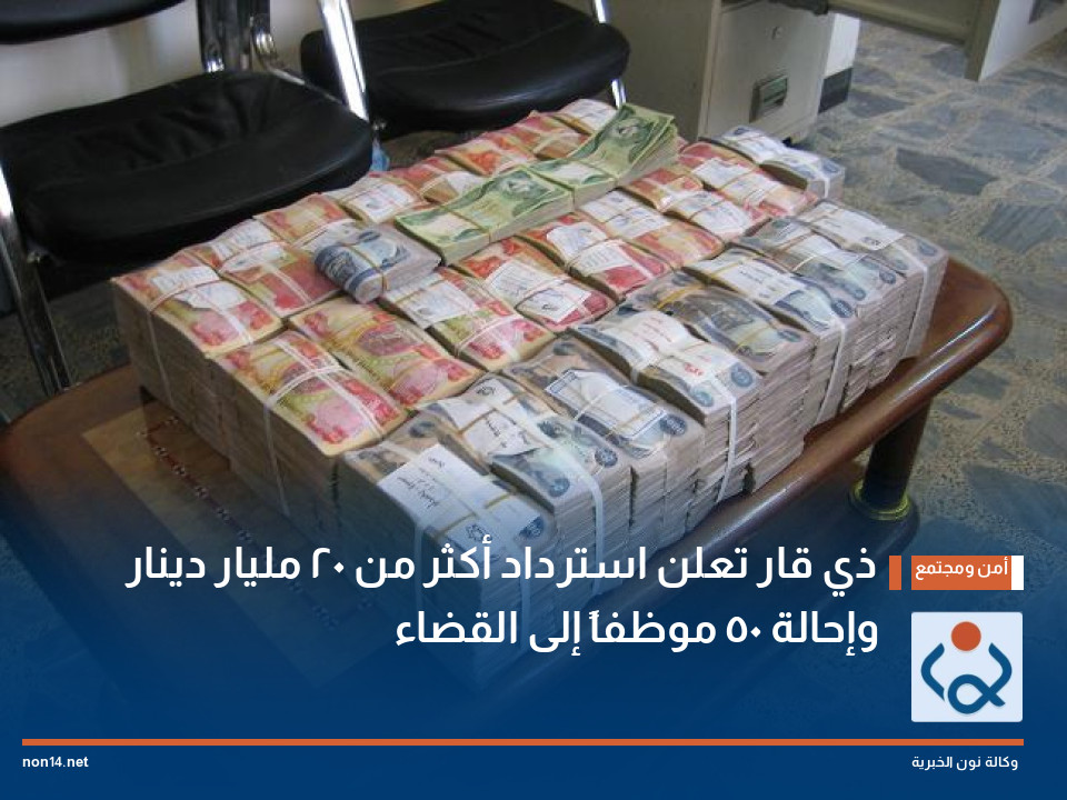 ذي قار تعلن استرداد أكثر من 20 مليار دينار وإحالة 50 موظفاً إلى القضاء