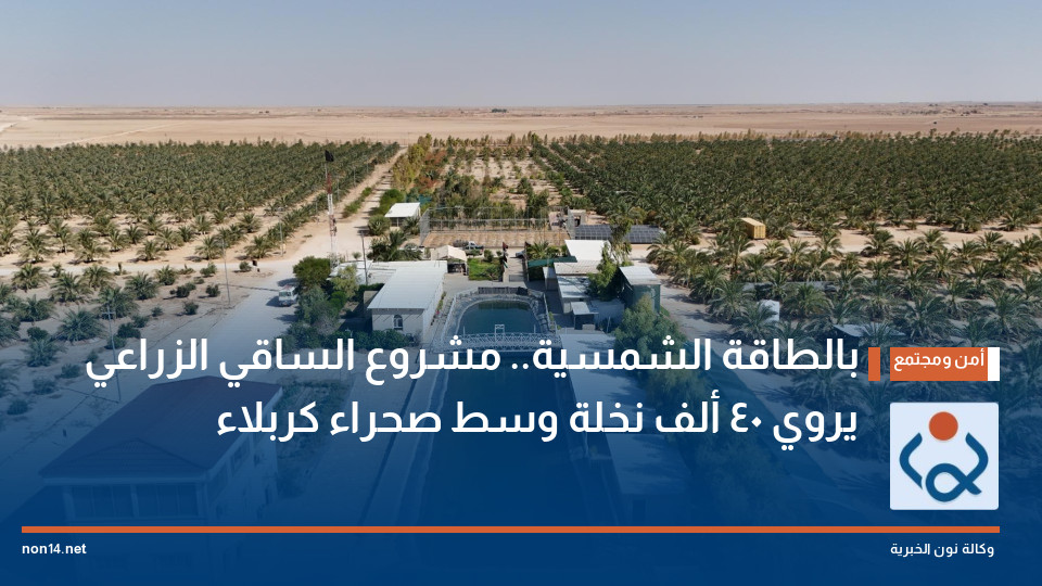 بالطاقة الشمسية.. مشروع الساقي الزراعي يروي 40 ألف نخلة وسط صحراء كربلاء