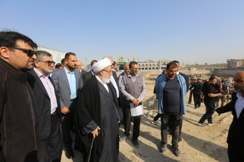 في اول زيارة ميدانية.. ممثل السيد السيستاني يطلع على حركة العمل المتصاعدة في صحن الامام الحسن بعمق 15 مترا(فيديو)